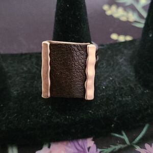 PLEATHER and Gold colored square Unique Statement Ring Size 7